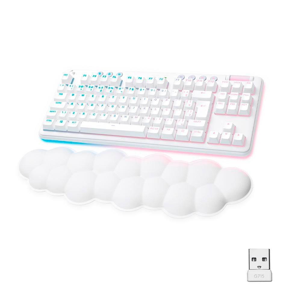 Encontraproduto.com.br - Teclado Gamer Sem Fio Logitech G715 Aurora Lightspeed RGB Mecânico Switch GX Red Linear Bluetooth Branco - 920-010706