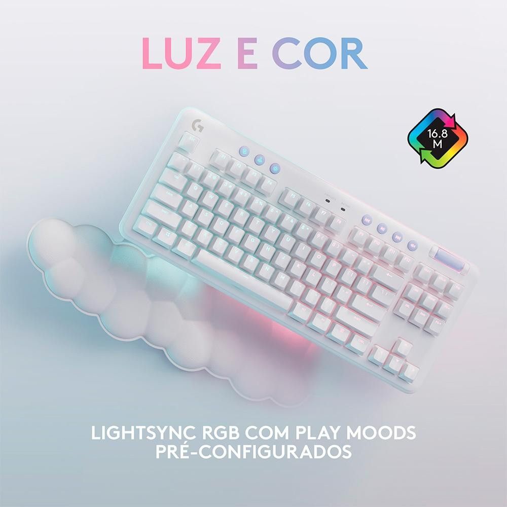 Encontraproduto.com.br - Teclado Gamer Sem Fio Logitech G715 Aurora Lightspeed RGB Mecânico Switch GX Red Linear Bluetooth Branco - 920-010706