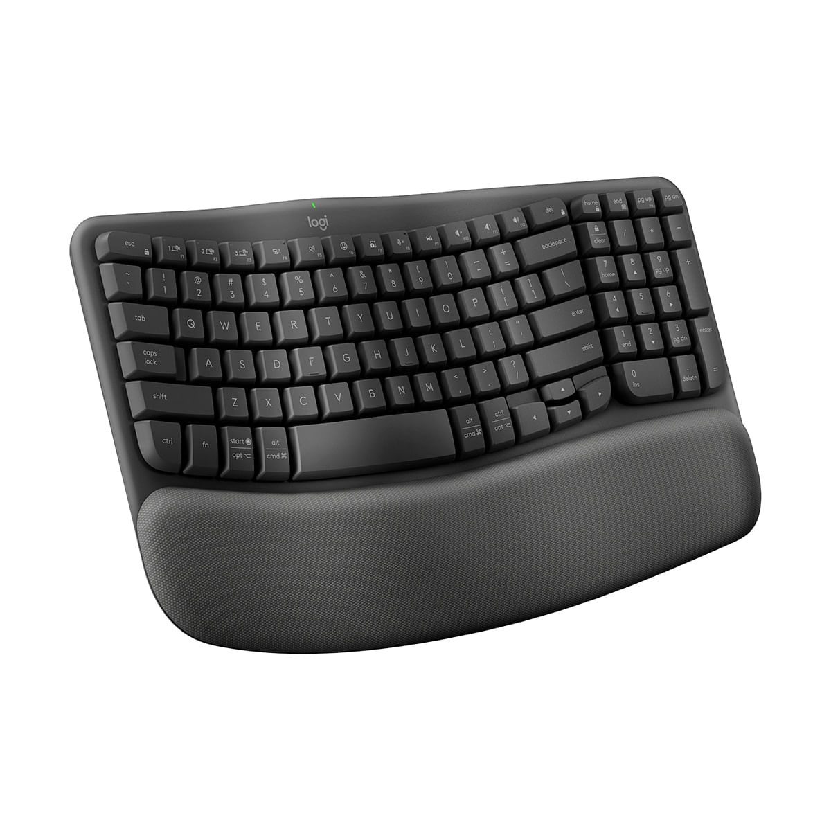 Encontraproduto.com.br - Teclado Ergonômico Sem Fio Logitech Wave Keys, Bluetooth, USB, Grafite