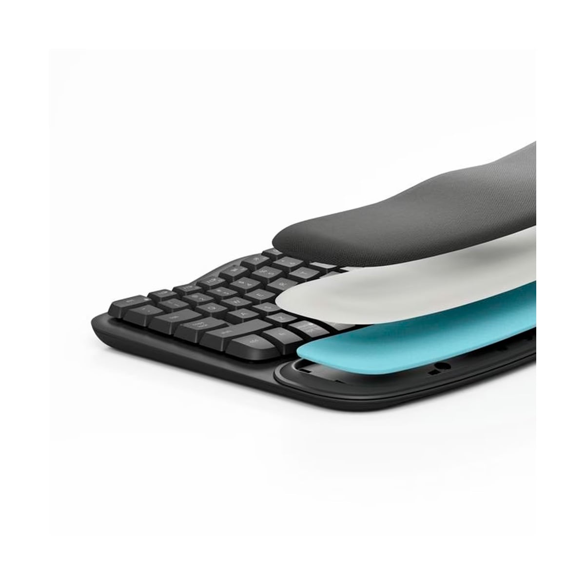 Encontraproduto.com.br - Teclado Ergonômico Sem Fio Logitech Wave Keys, Bluetooth, USB, Grafite