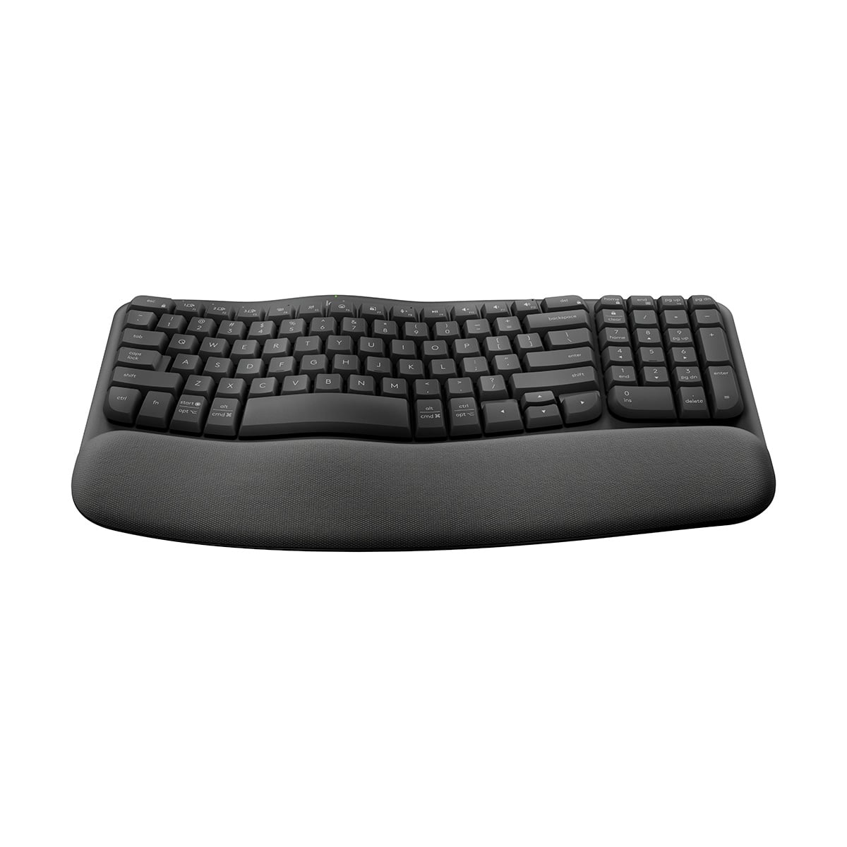 Encontraproduto.com.br - Teclado Ergonômico Sem Fio Logitech Wave Keys, Bluetooth, USB, Grafite