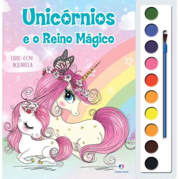 Livro Unicórnios e o Reino Mágico C/ Aquarela + Pincel 27x28cm em Papel Magic Kids
