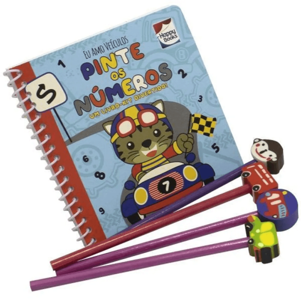 Encontraproduto.com.br - KIT LIVRO DIVERTIDO PINTE OS NUMEROS EU AMO VEICULOS 308269 HAPPY BOOKS