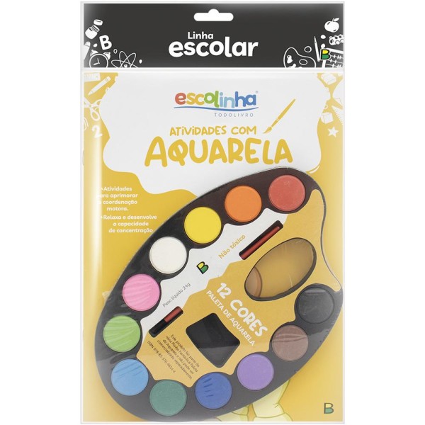 Encontraproduto.com.br - Livro Infantil Atividades com Aquarela Escolinha Todo Livro com 12 Cores