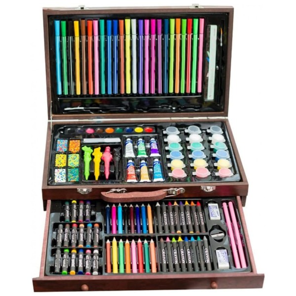 Encontraproduto.com.br - Kit de Pintura XARONF com 130 Peças e Caixa de madeira Portátil, Marrom Escuro