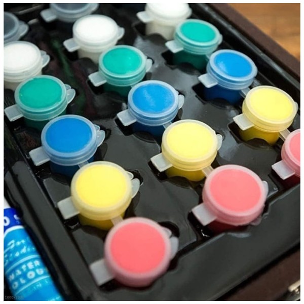 Encontraproduto.com.br - Kit de Pintura XARONF com 130 Peças e Caixa de madeira Portátil, Marrom Escuro