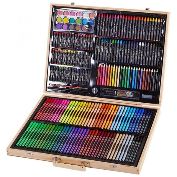 Encontraproduto.com.br - Kit de Pintura XARONF com 251 Peças e Caixa de madeira Portátil, Marrom Claro