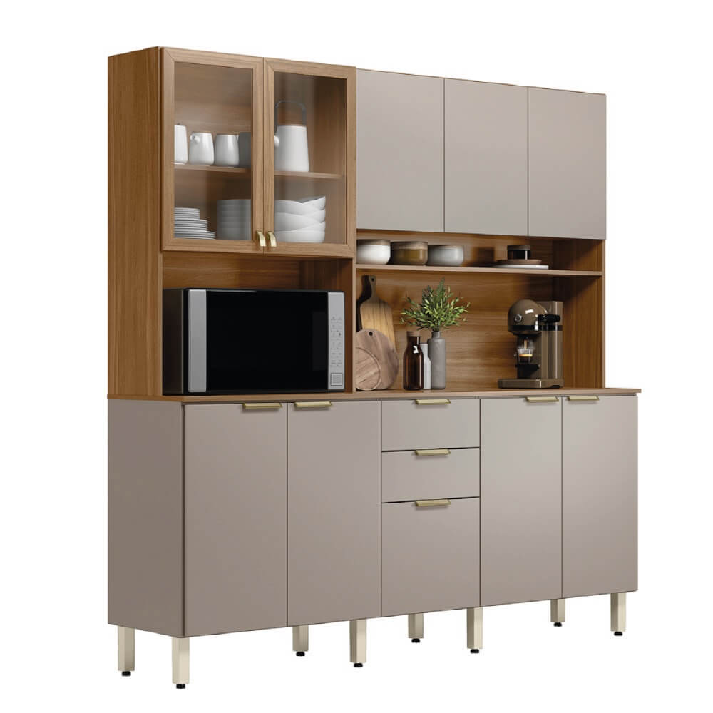 Cozinha Compacta Demóbile Amora 10 Portas e 2 Gavetas - Amêndoa/Nude Prime