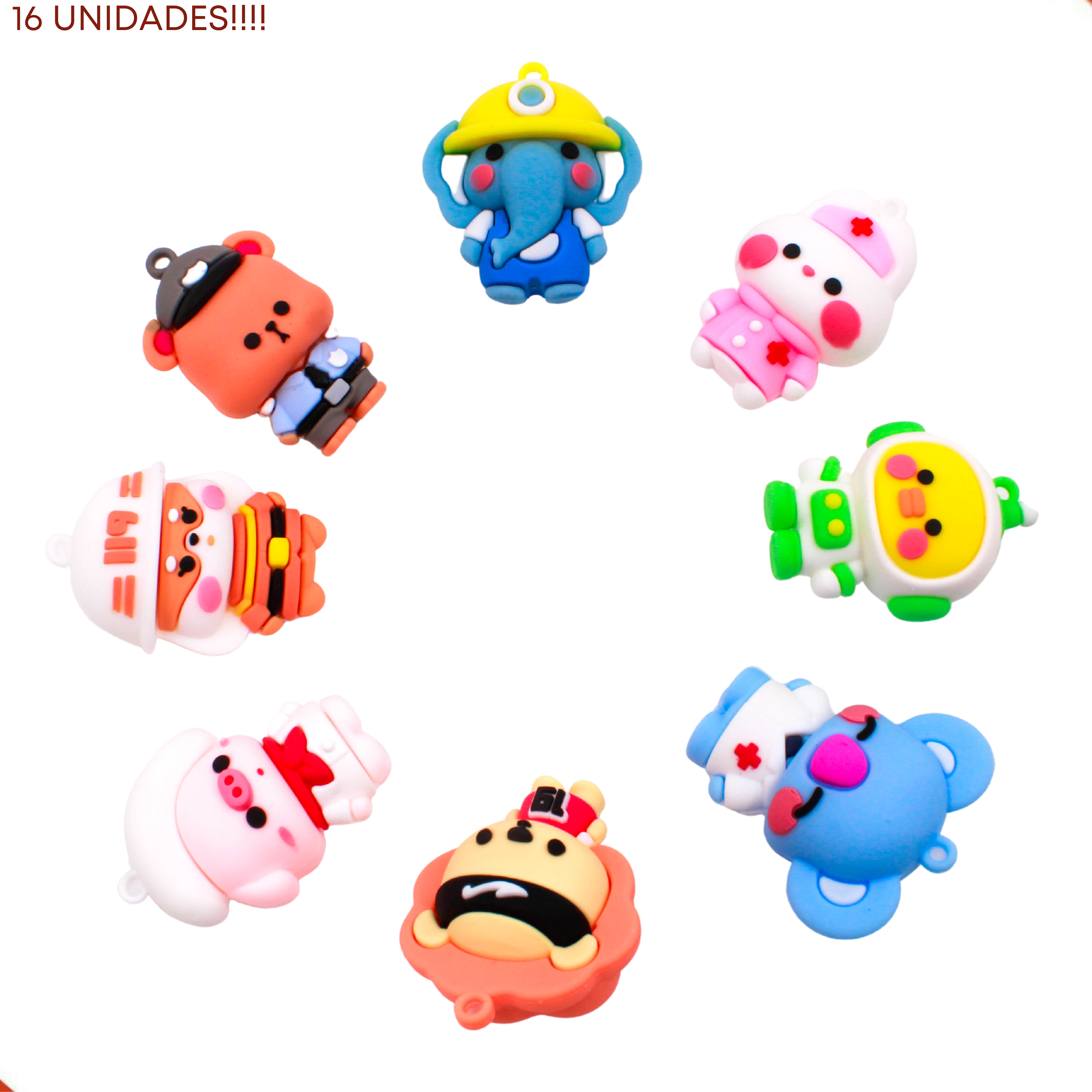 Encontraproduto.com.br - PINGENTE ANIMAIS VARIADOS 50MM EMBORRACHADO COM 16 PEÇAS