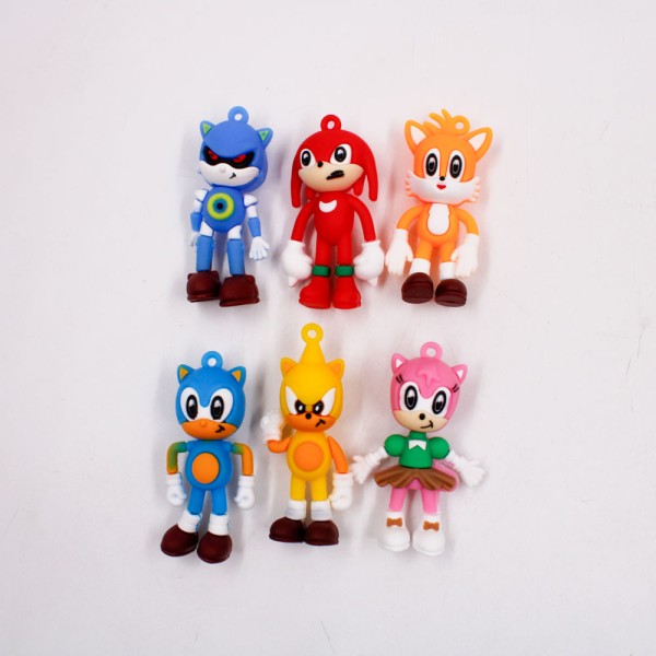 Encontraproduto.com.br - KIT PINGENTE TURMA DO SONIC 65MM EMBORRACHADO COM 12 PEÇAS