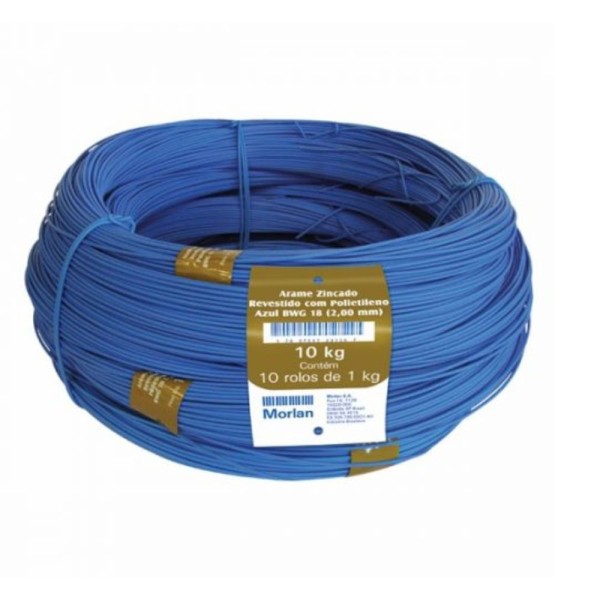 Encontraproduto.com.br - Arame Revestido com PVC N18 1Kg Azul Morlan