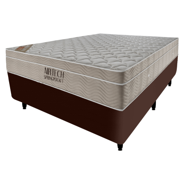 Encontraproduto.com.br - Colchão AirTech + Box Tozatto Casal King 193cm com Mola Ensacada - Bege/Marrom