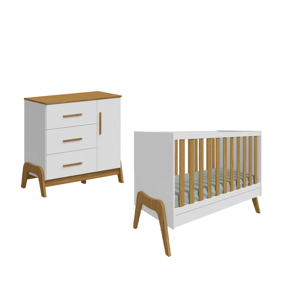 Quarto de Bebê Completo 2 peças Peroba Guti - Branco/Amêndoa