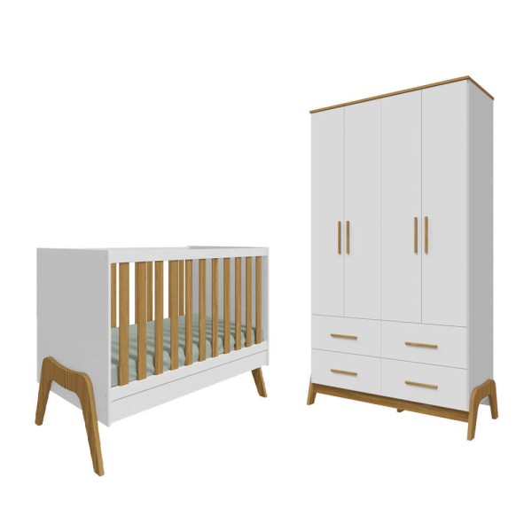 Encontraproduto.com.br - Quarto de Bebê Completo 2 peças Peroba Guti 4 Portas - Branco/Amendoa