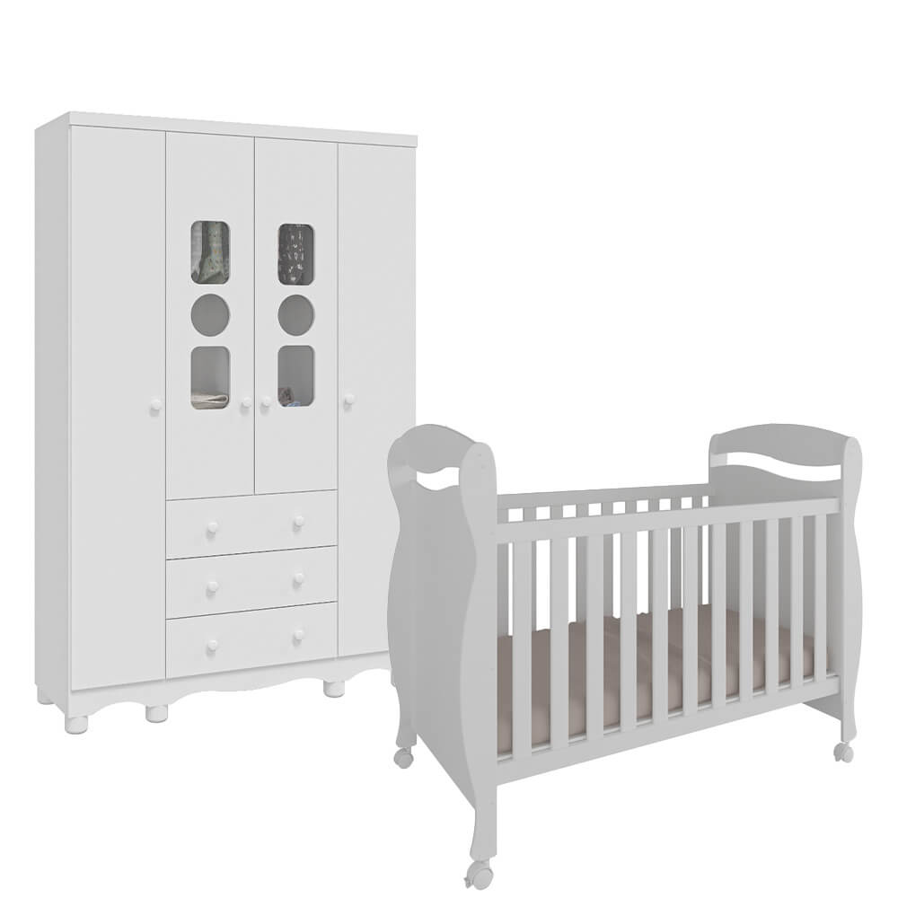 Quarto de Bebê Completo 2 peças Peroba Tedy Júnior - Branco