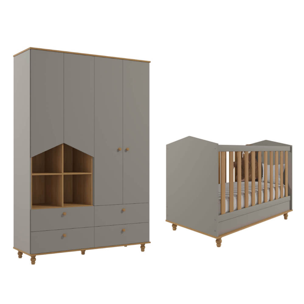 Quarto de Bebê Completo 2 peças Permóbili Casinha Mimo - Fendi/Nature