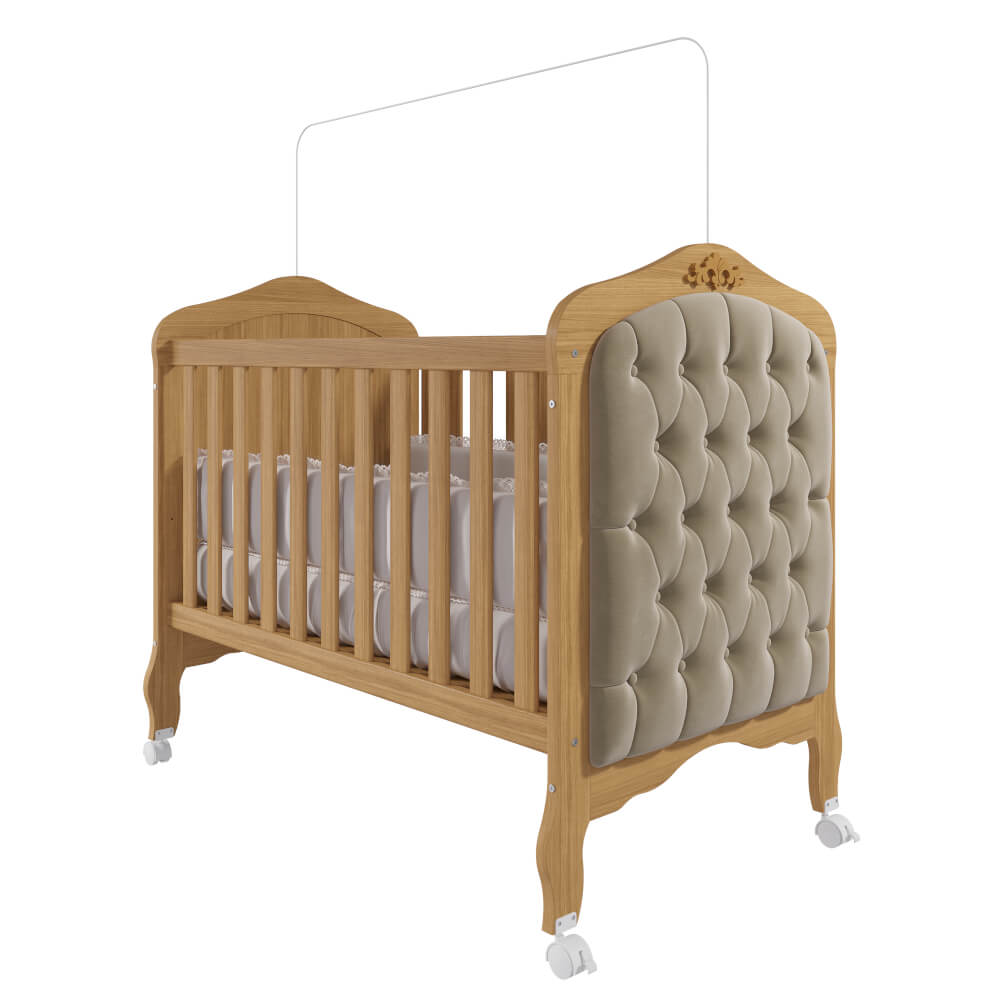 Berço e Mini Cama Permobili Harmonia com Capitonê - Nature/Branco