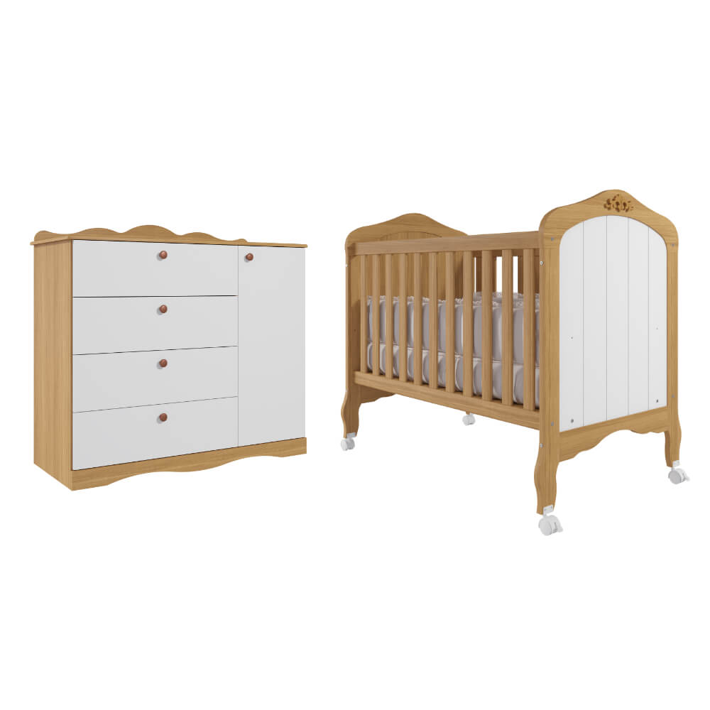 Quarto de Bebê Completo 2 peças Permóbili Harmonia Encanto - Nature/Branco