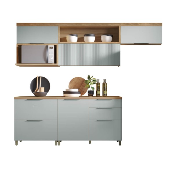 Encontraproduto.com.br - Cozinha modulada Nesher Marquesa 5 peças com Nicho para Micro-Ondas - Nature/Verde