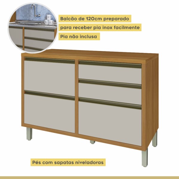 Encontraproduto.com.br - Cozinha modulada Nesher Baronesa 5 peças com Forno Duplo - Freijó/Off White