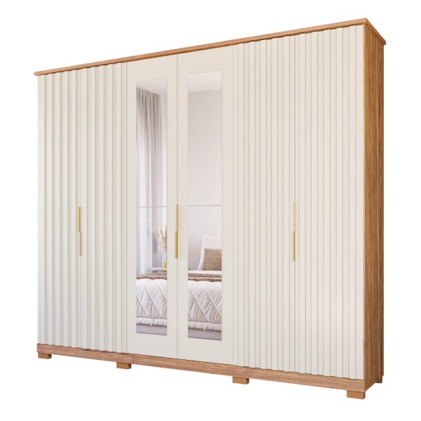 Guarda Roupa La Belle Panan com 6 Portas e Espelho - Cinamomo/Off White