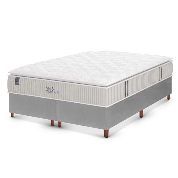 Encontraproduto.com.br - Colchão Sealy Plumatex Confort Gel D28 com Molas Ensacadas + Box Tozatto para Casal Queen 158cm - Cinza