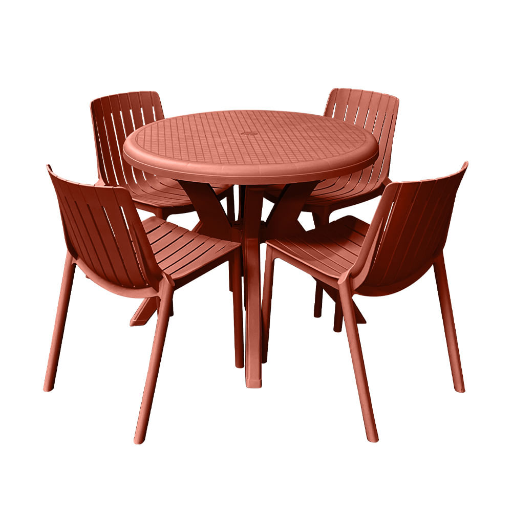 Conjunto Forte Plástico Ripa Mesa Redonda 90cm com 4 Cadeiras - Terracota