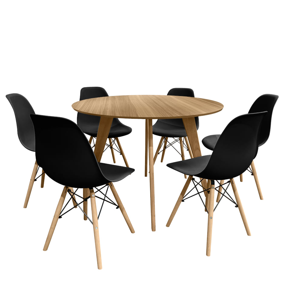 Encontraproduto.com.br - Conjunto Mesa Cimol Linhares 108cm com 6 Cadeiras de Plástico Elomio - Preto