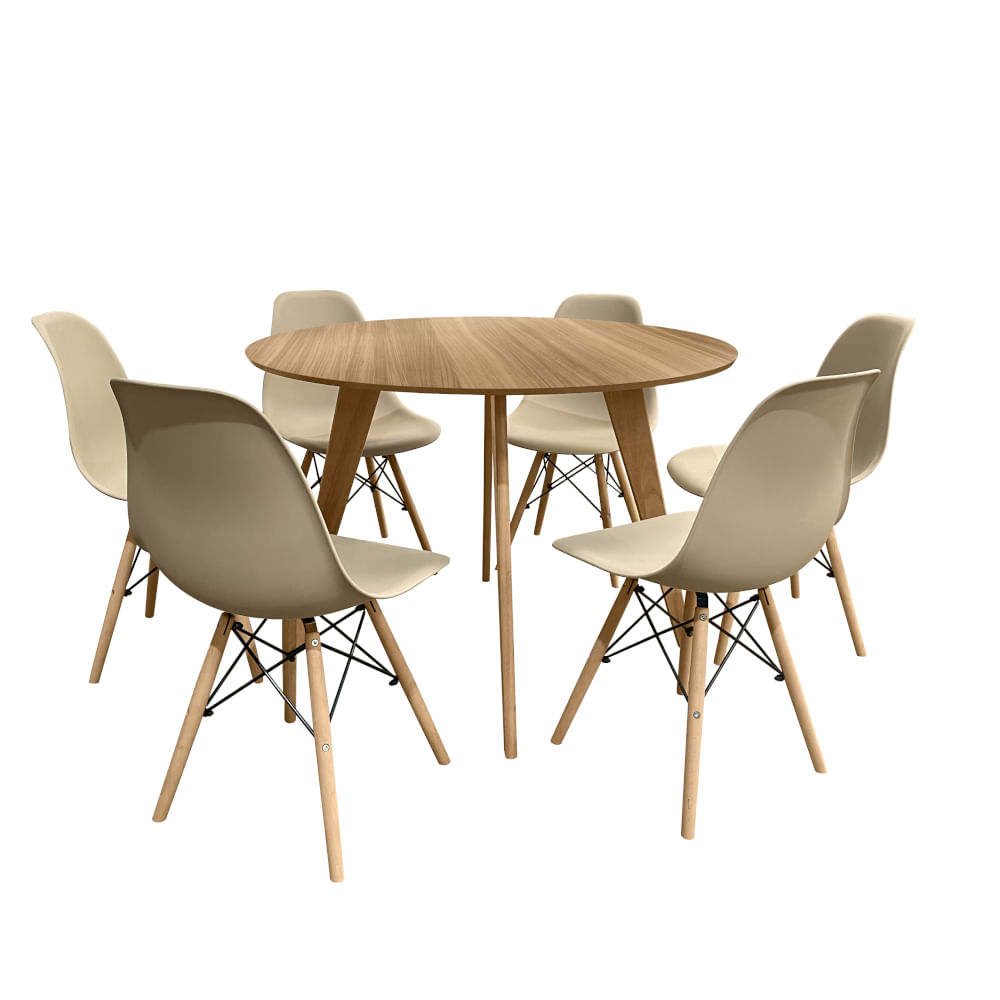 Conjunto Mesa Cimol Linhares 108cm com 6 Cadeiras de Plástico Elomio - Bege