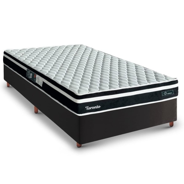 Colchão para Solteiro Design Toronto 88cm D28 Tec Boucle + Box Solteiro Tozatto Uni - Preto