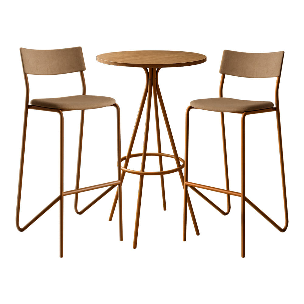 Conjunto de Mesa Bistrô Carraro com 2 Banquetas - Freijó/Rosê