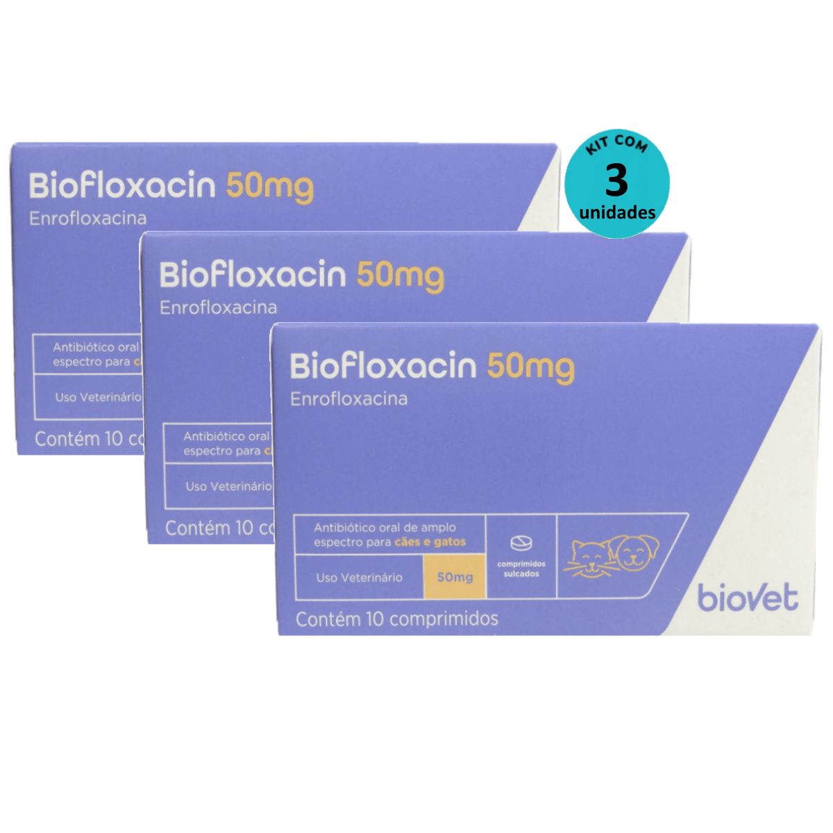 Kit 3 Biofloxacin 50mg C/ 10 Comprimidos- Biovet