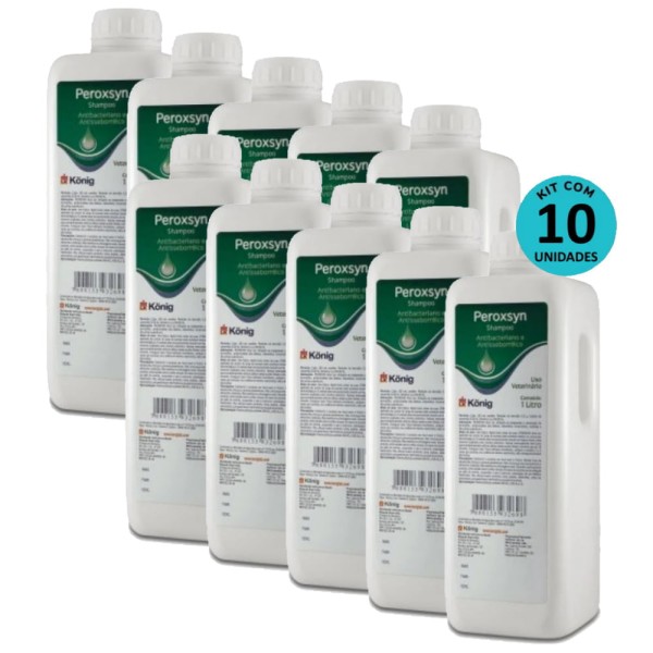 Kit 10 Shampoo Antibacteriano E Antisseborreico Peroxsyn König 1 Litro - König