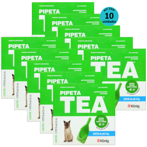 Encontraproduto.com.br - Pipeta Tea 0,5 ml Antiparasitário Contra Pulgas para Gatos de até 4 Kg - König Kit Com 10