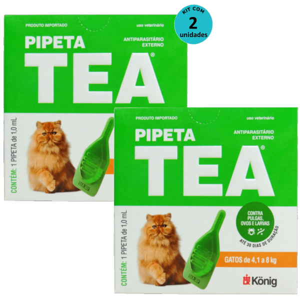 Encontraproduto.com.br - Pipeta Tea 1,0 ml Antiparasitário Contra Pulgas para Gatos de 4,1 até 8 Kg - König Kit Com 2