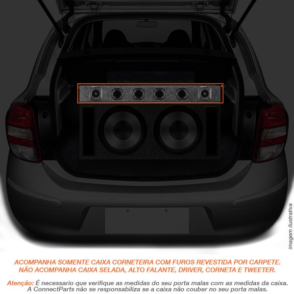Encontraproduto.com.br - Caixa Corneteira Vazia para Corneta Longa 4 Drivers e 2 Tweeters Carpete Cinza