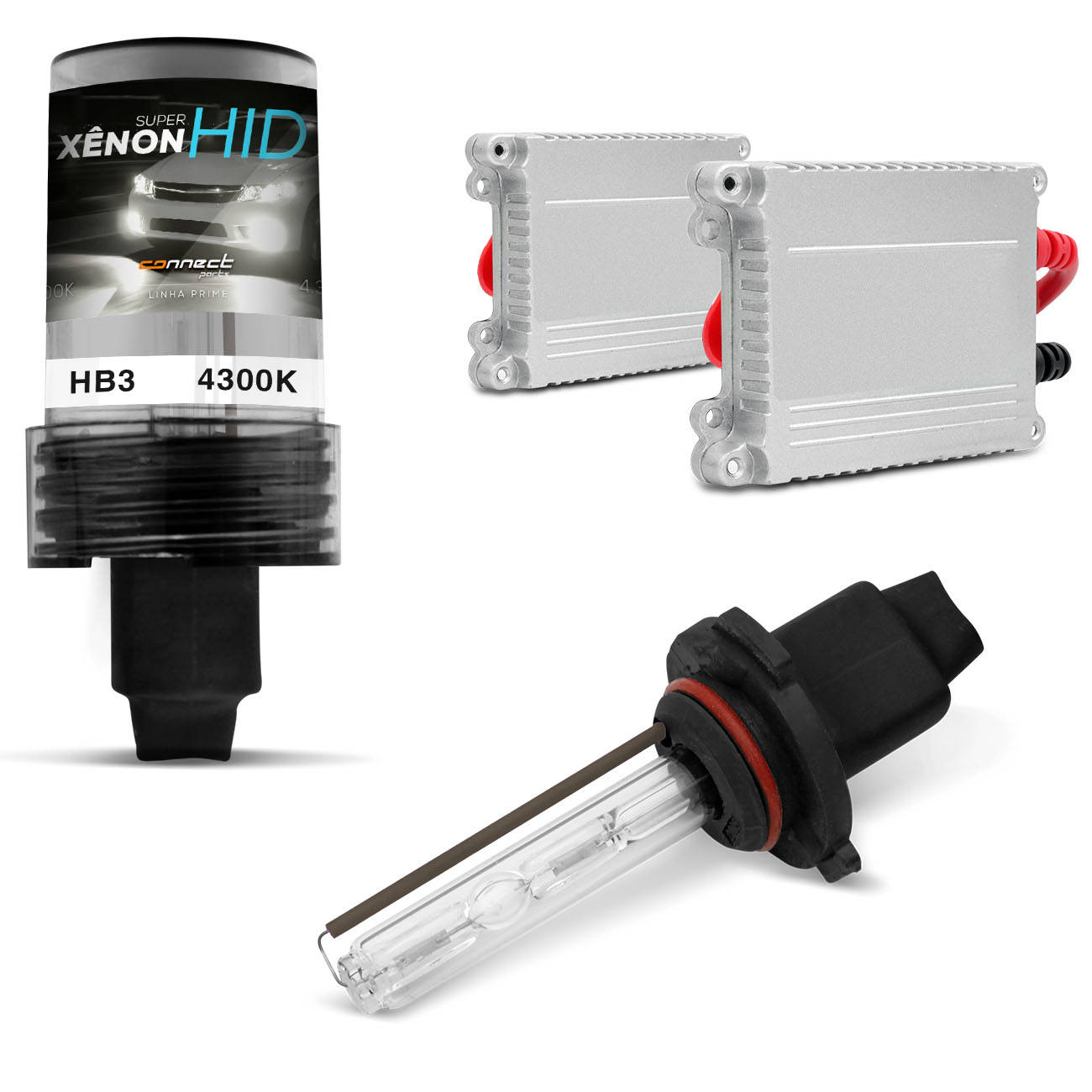 Kit Xênon Completo 9005 HB3 4300K 35W 12V Lâmpada com Tonalidade Branca e Reator Função Anti Flicker