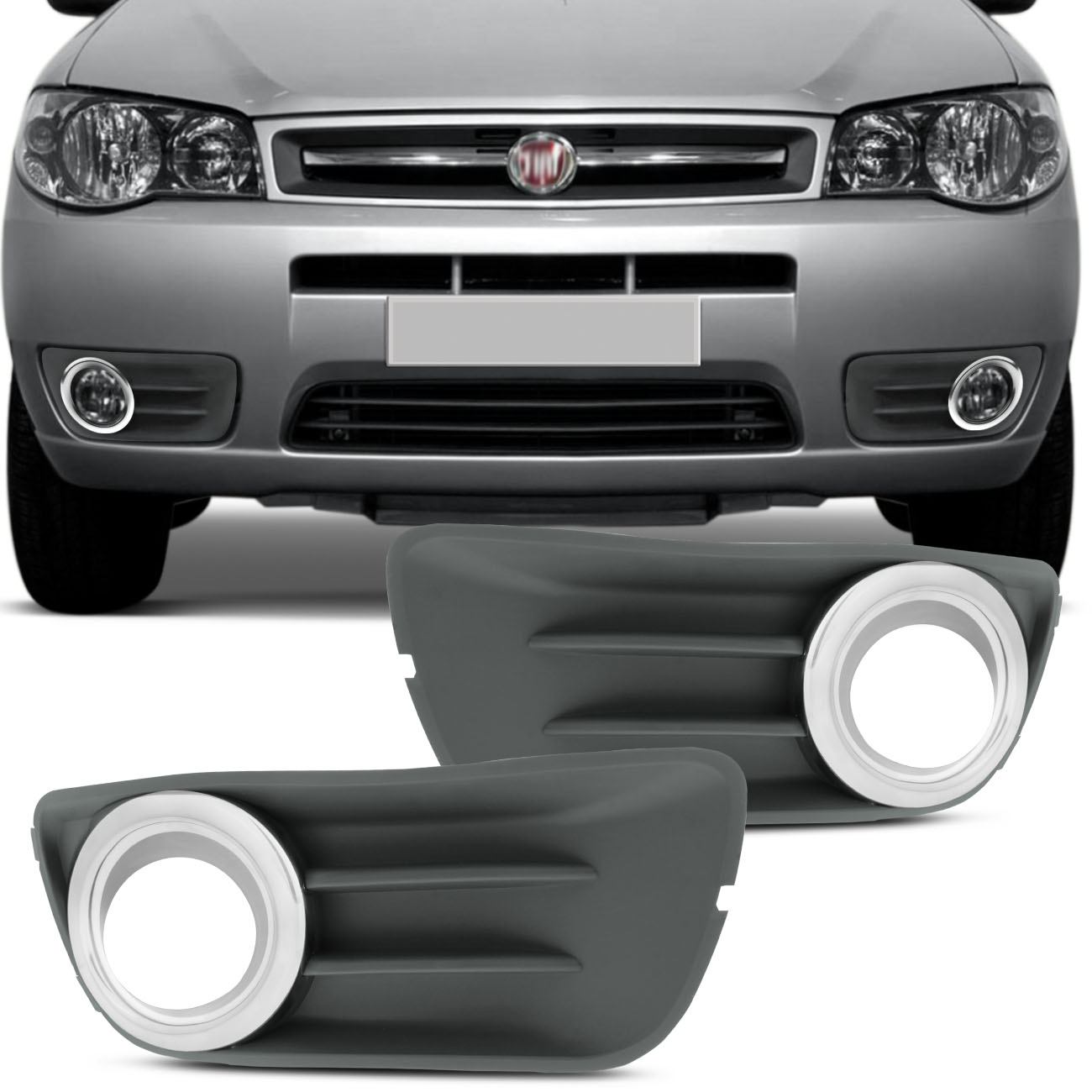 Grade Moldura Milha Fiat Palio Siena Economy 2011 e 2012 Cinza Aro Cromado