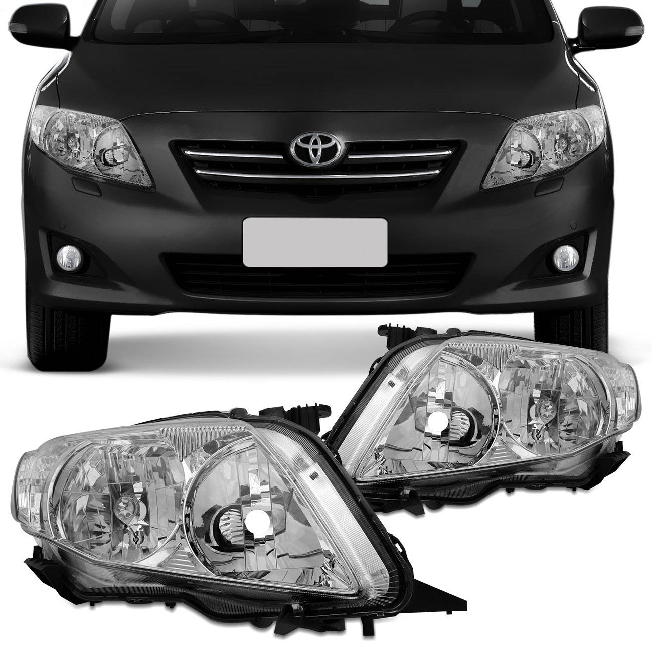 Farol Corolla 2008 2009 2010 2011 Máscara Cromada Foco Duplo