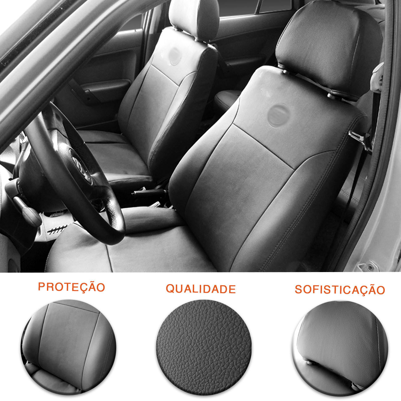 Encontraproduto.com.br - Capa De Banco Couro Ecológico Uno Way Sporting Attractive 13 14 Grafite + Capa Volante Shutt