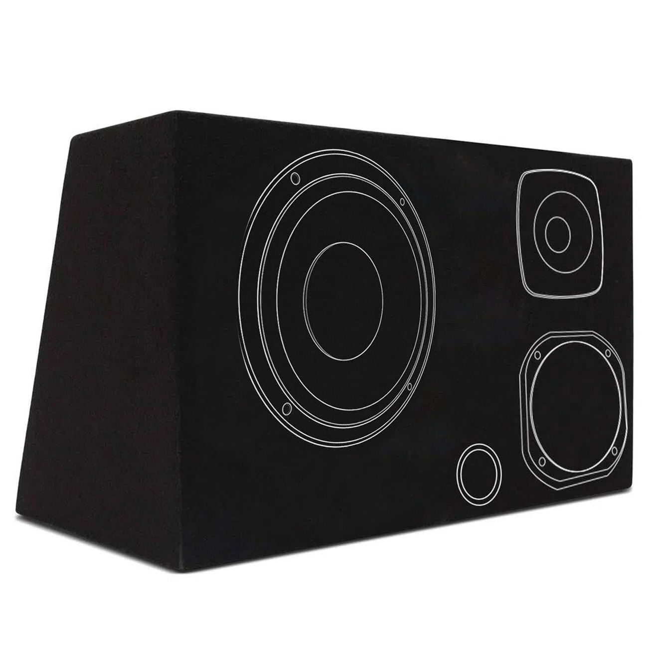 Encontraproduto.com.br - Caixa de Som Trio Dutada Vazia 14 Litros para Subwoofer 8 Polegadas 1 Driver 1 Tweeter Carpete Preto
