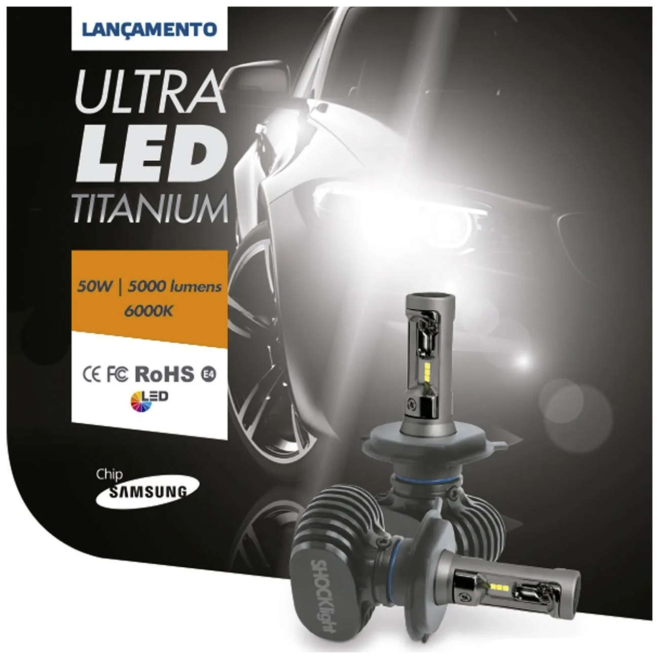 Encontraproduto.com.br - Par Lâmpadas Ultra LED H13 6000K 10000LM Shocklight Titanium com Reator Efeito Xênon Farol Carro