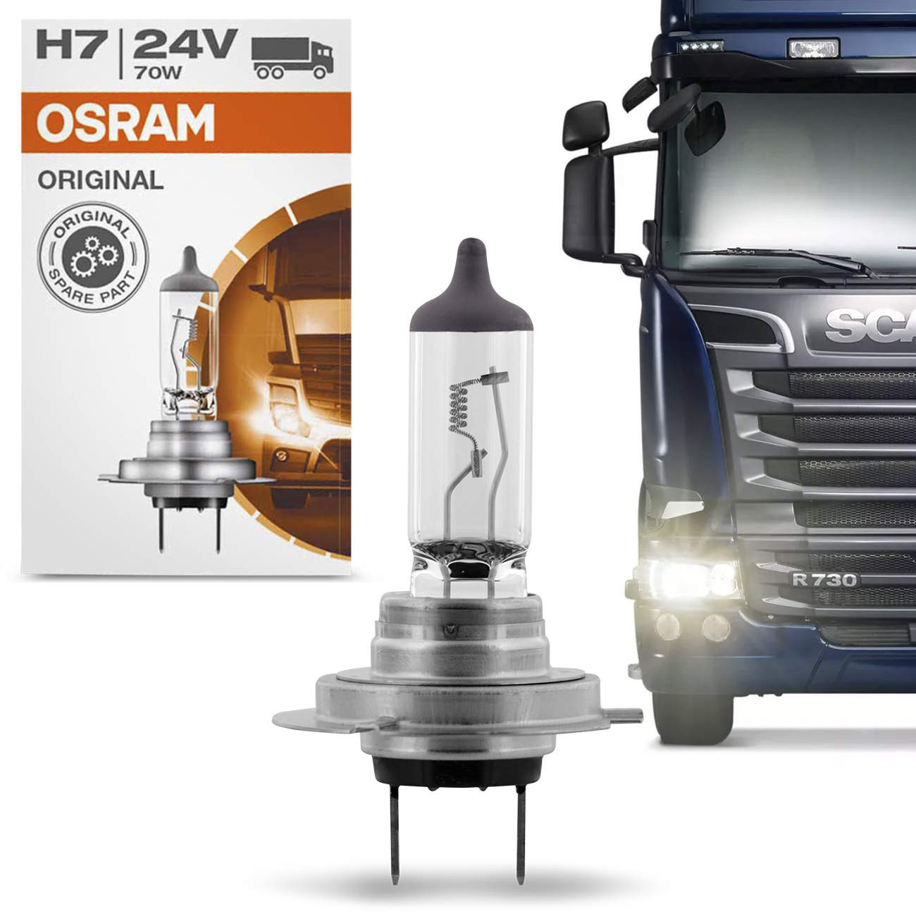 Lâmpada Osram Halógena H7 Standard Original Line 3200K 70W 24V Farol Caminhão