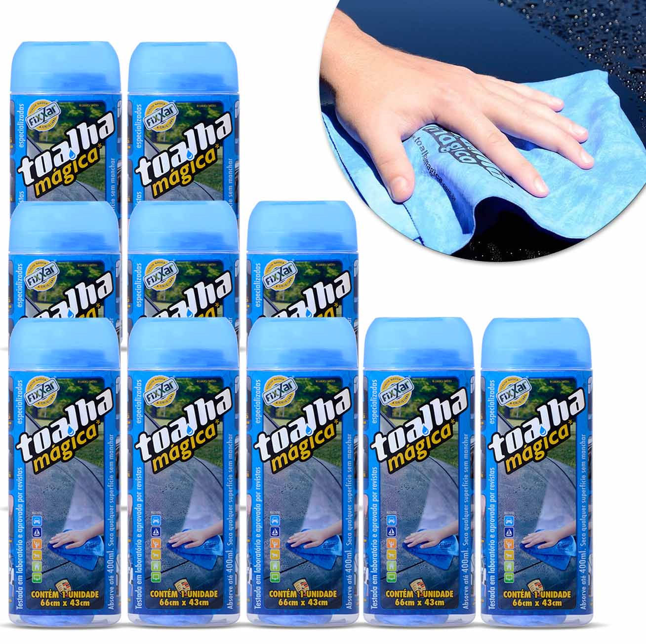 Kit Toalha Mágica Fixxar Azul Especial Absorve Limpa e Seca Multiuso 10 Unidades