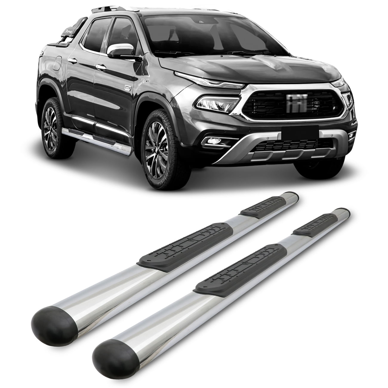 Estribo Lateral Fiat Toro 2016 2017 2018 2019 2020 2021 2022 2023 Oval Cromado VF