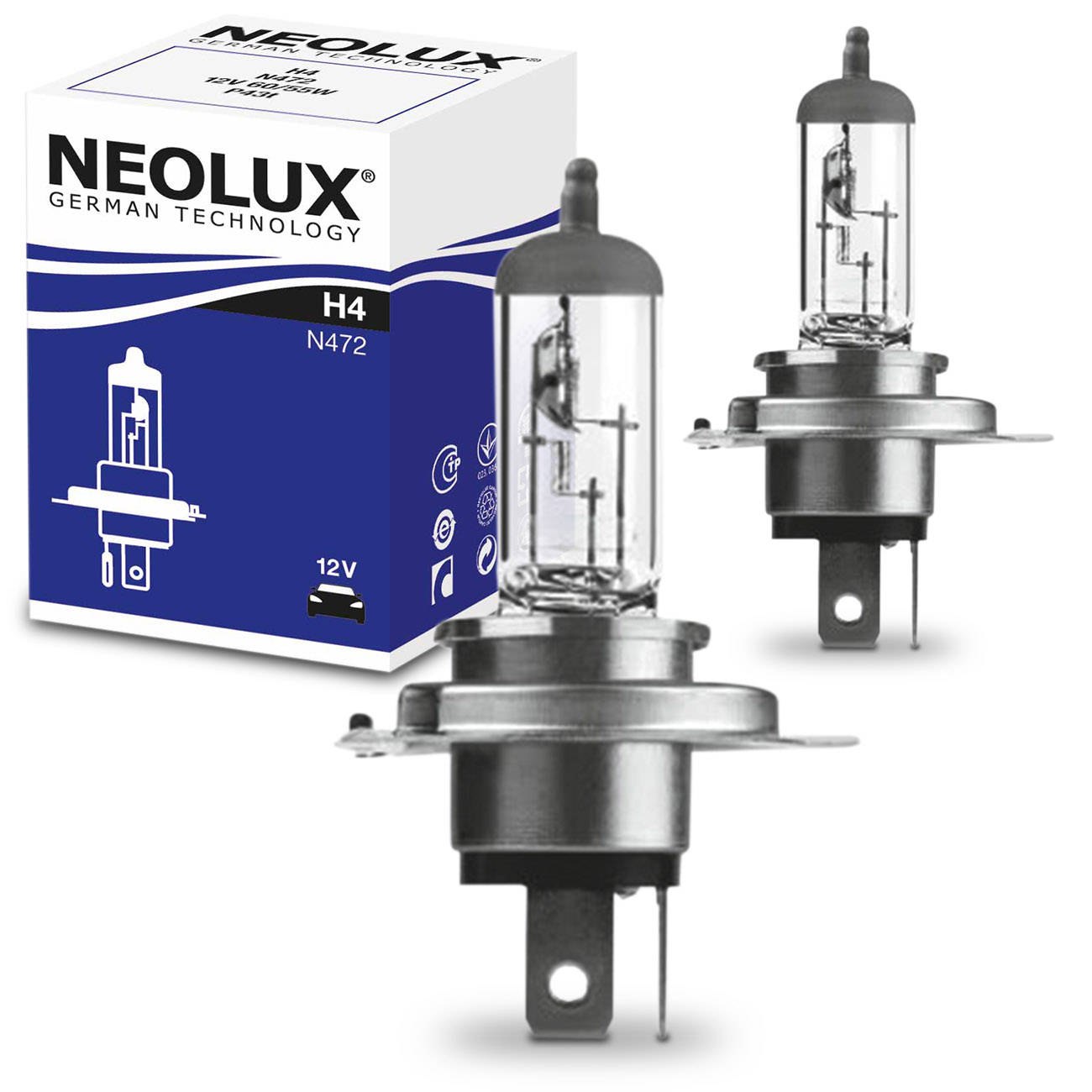 Par Lâmpada Neolux Halógena H4 Standard 3200K 60W/55W 12V Farol Original