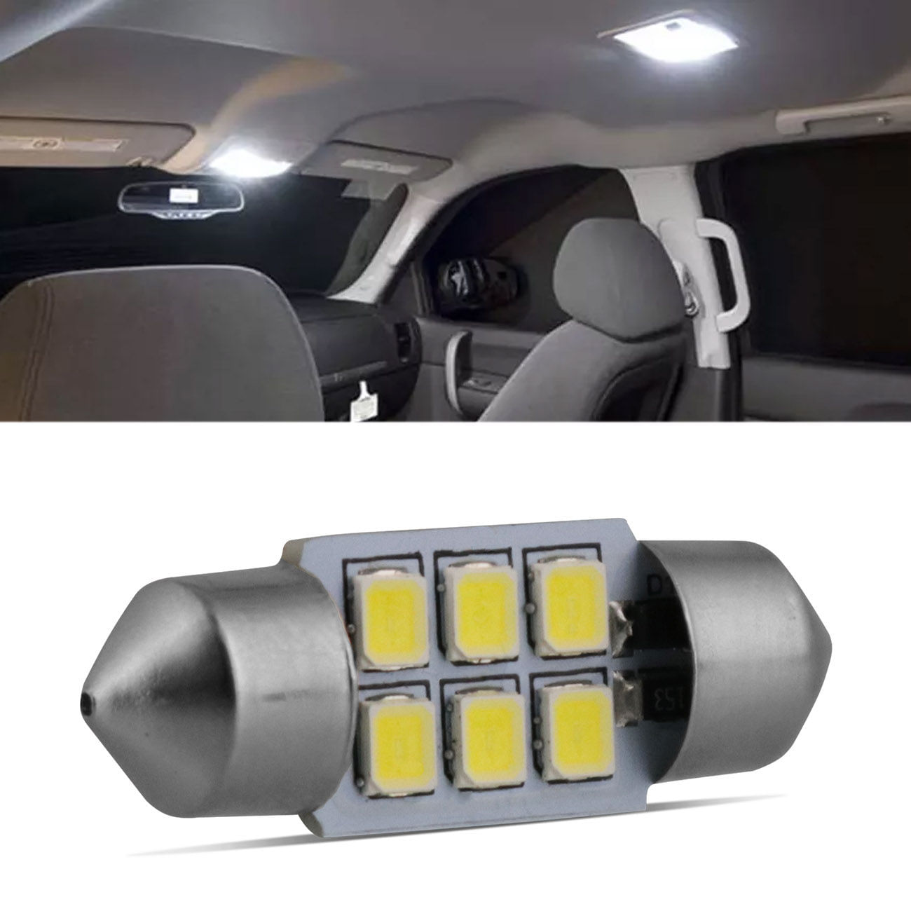 Lâmpada Torpedo 6 LEDs 32mm 10W 12V Luz Branca Aplicação Placa e Teto Cortesia