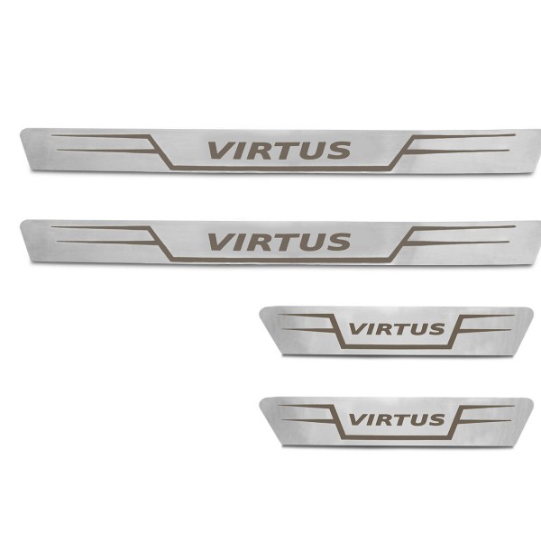 Encontraproduto.com.br - Kit Soleira Volkswagem Virtus 2018 2019 2020 2021 Protetora Aço Inox Escovado com Grafia