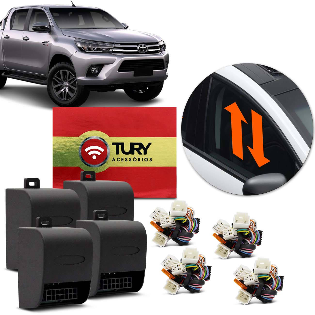 Módulo Vidro Elétrico Toyota Hilux SW4 SRX Yaris 4 Portas Antiesmagamento Tury PRO 1.8 DD