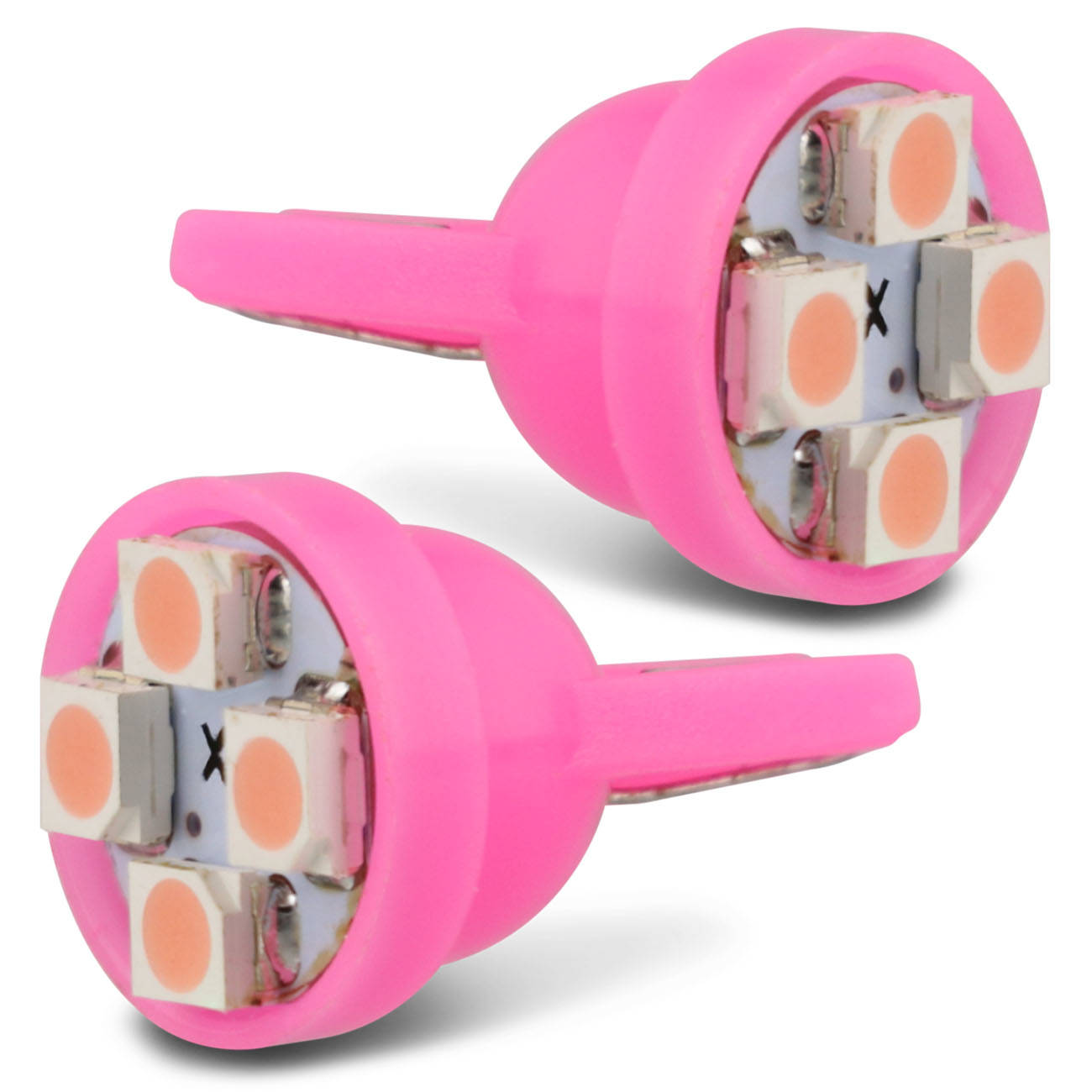 Par Lâmpadas LED T10 W5W Pingo 4 LEDs 2W 12V Luz Rosa Aplicação Farol Meia Luz